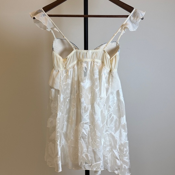 Ivory Satin & Lace Chemise Nightdress with Blue Embroidery - Picture 7 of 7